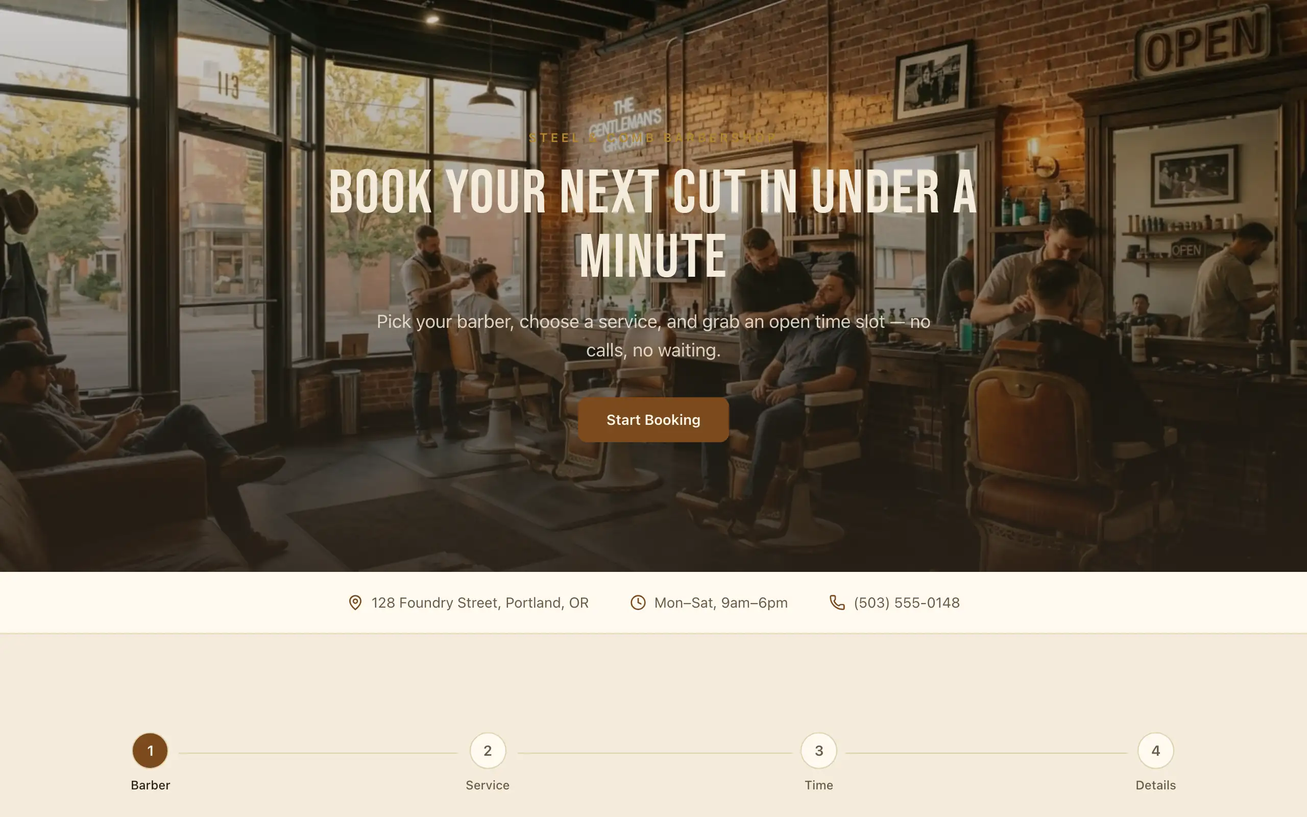 Barbershop booking template — a real app built with opix